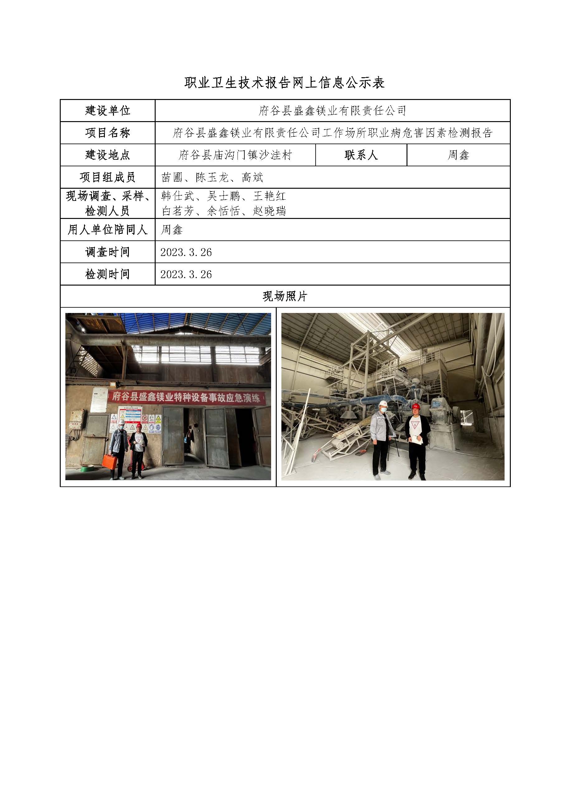 府谷縣盛鑫鎂業(yè)有限責(zé)任公司工作場所職業(yè)病危害因素檢測報(bào)告